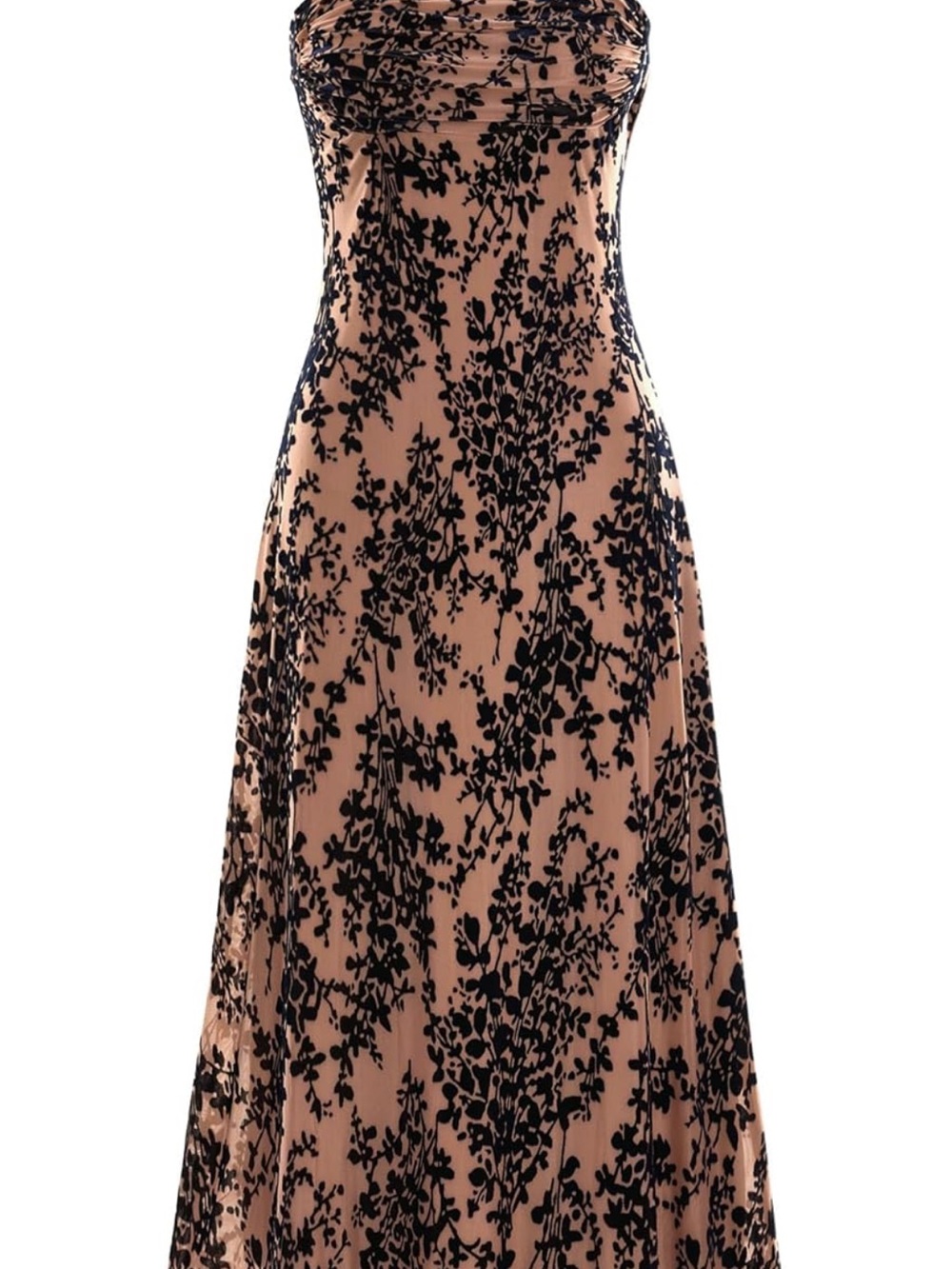 Strapless Black Floral Velvet on Nude Evening Gown